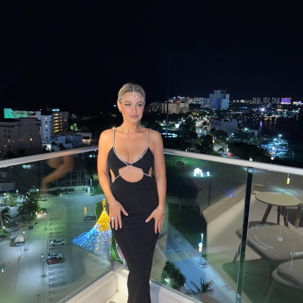 Black Glitter Dress with Rhinestone Straps